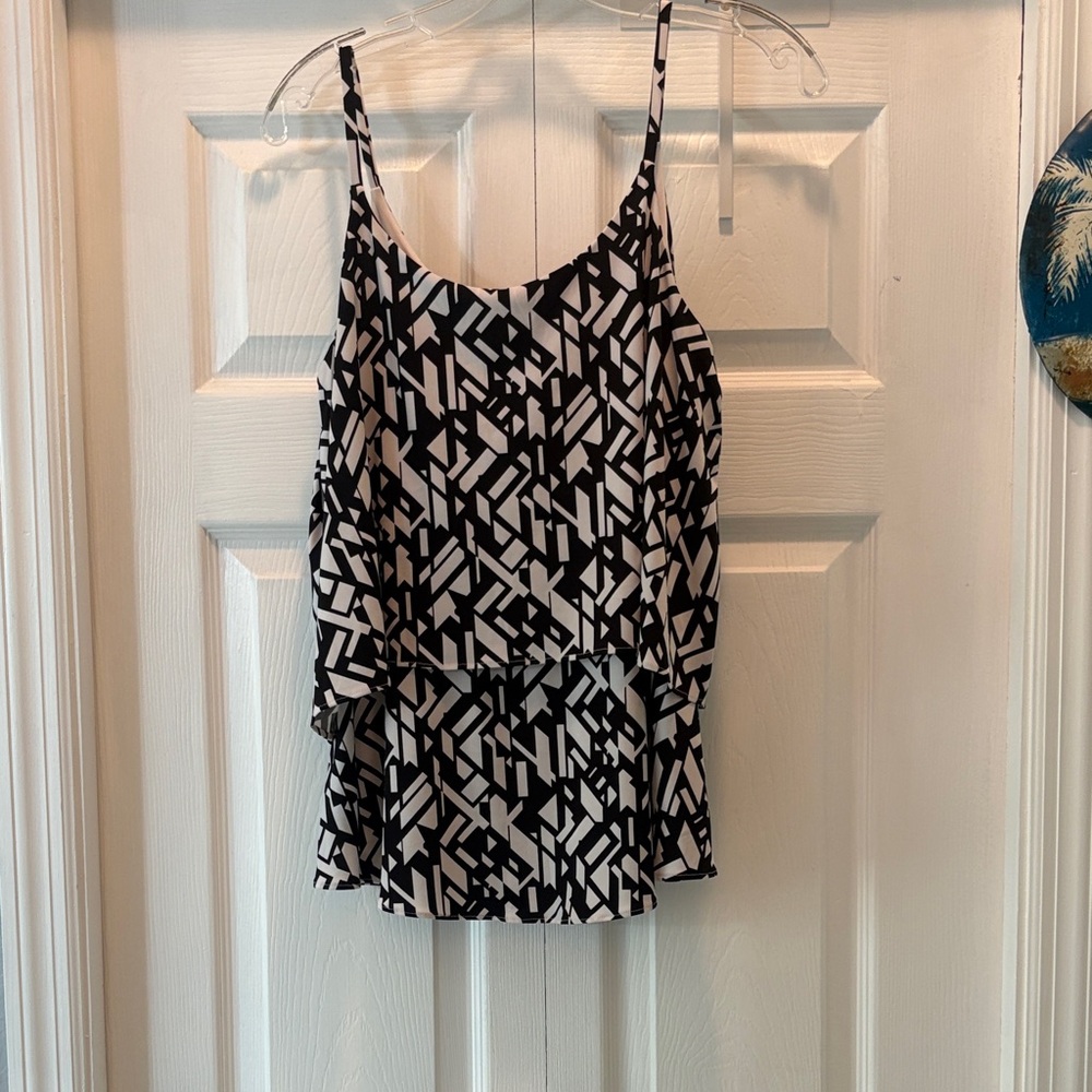 White House Black Market Black and White Patterned Camisole